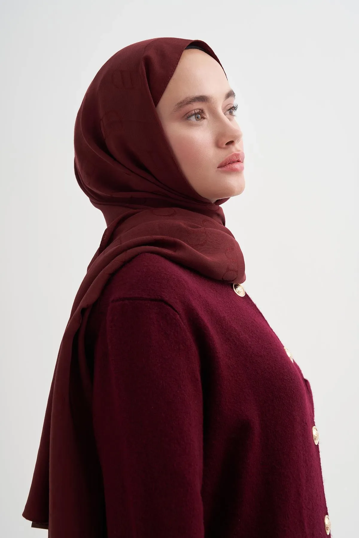 Carell Monogram Desen Liora Pamuk Şal Bordo