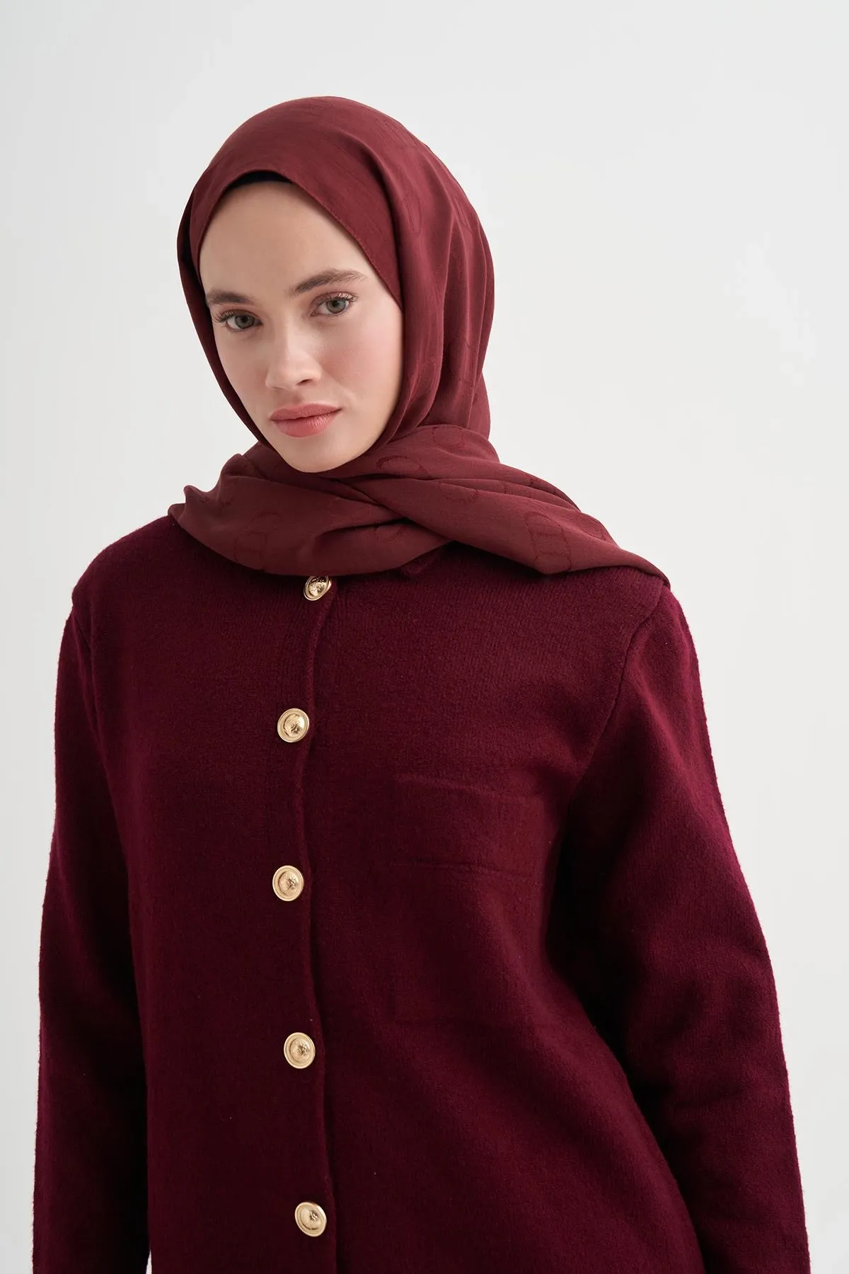Carell Monogram Desen Liora Pamuk Şal Bordo