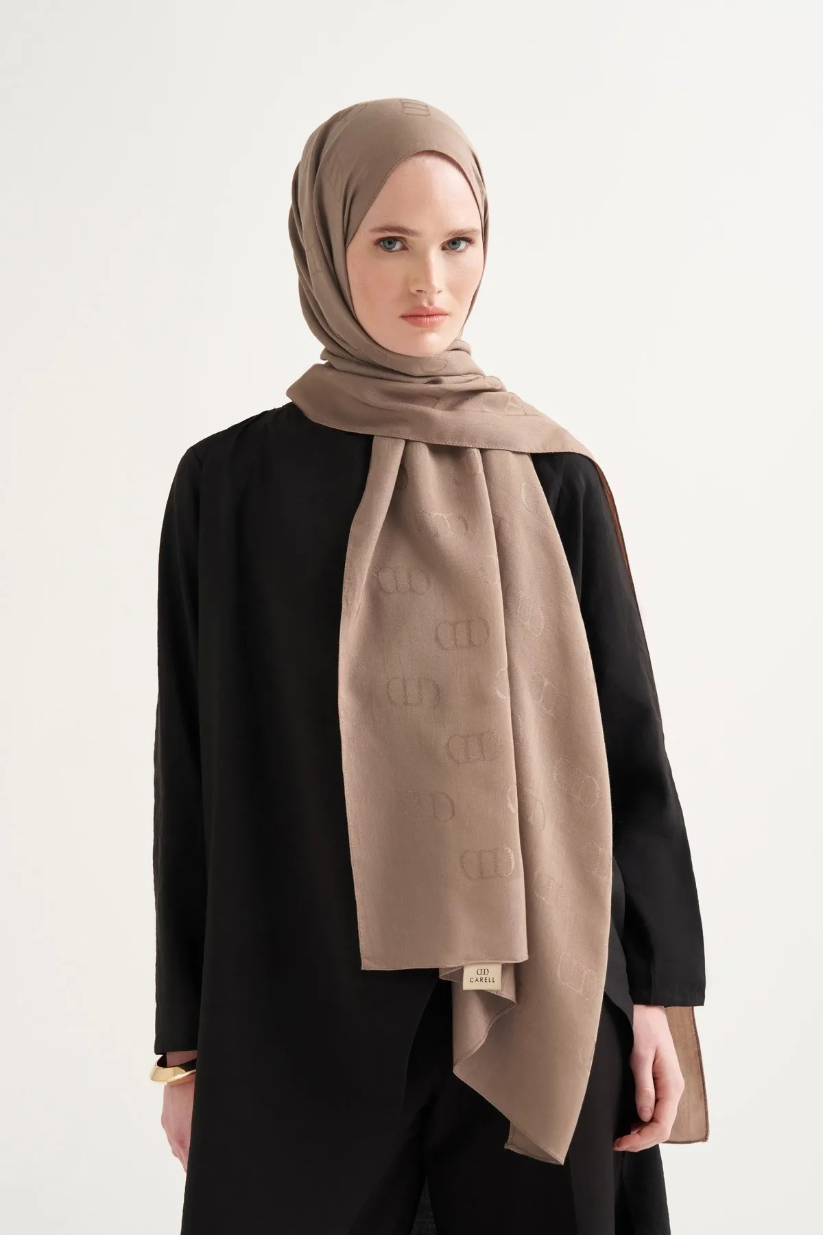 Monogram Desen Liora Pamuk Şal Vizon