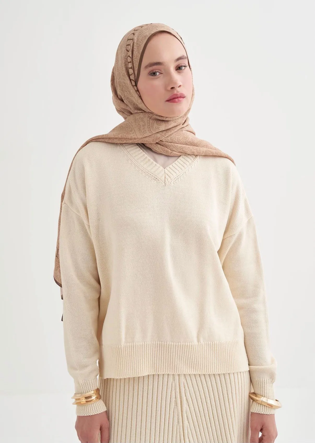 Elenora Monogram Floş Şal Sütlü Kahve