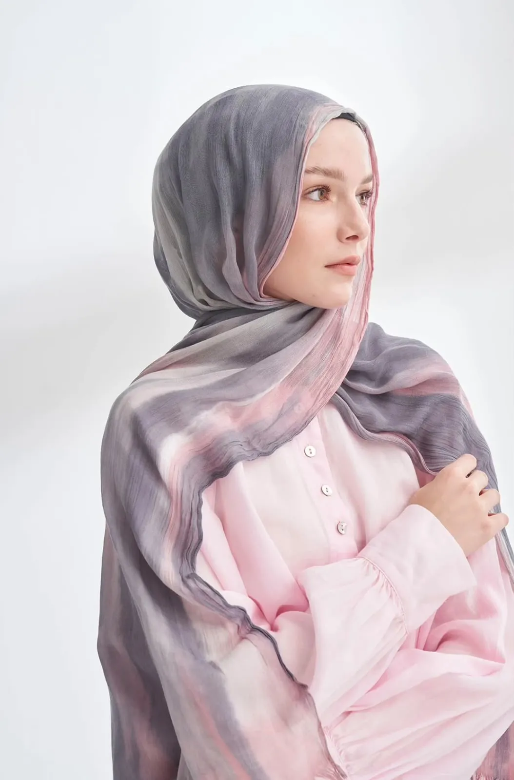 ORGANIC TOUCHE VİSKON BELEND DESEN ŞAL FÜME PEMBE