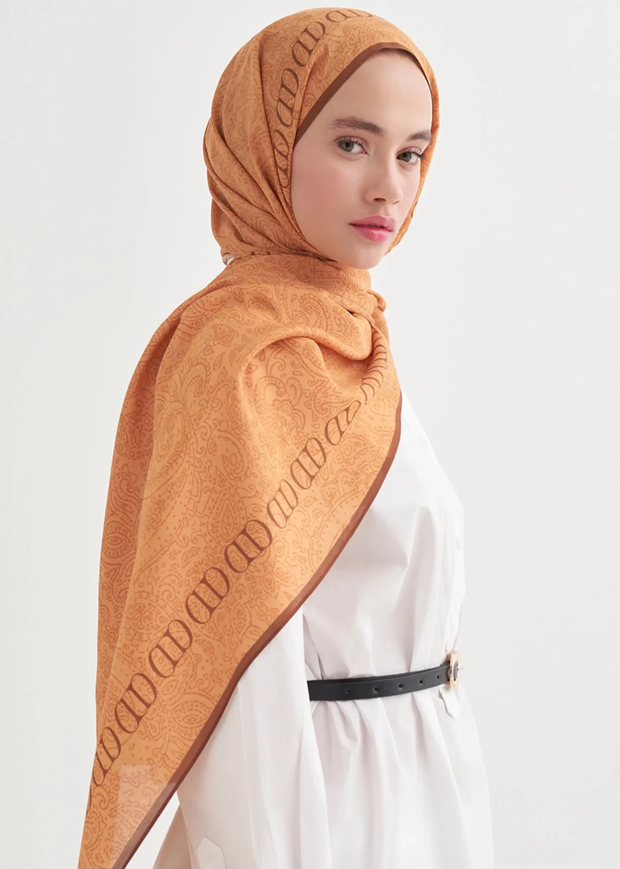 Elenora Monogram Floş Şal Turuncu