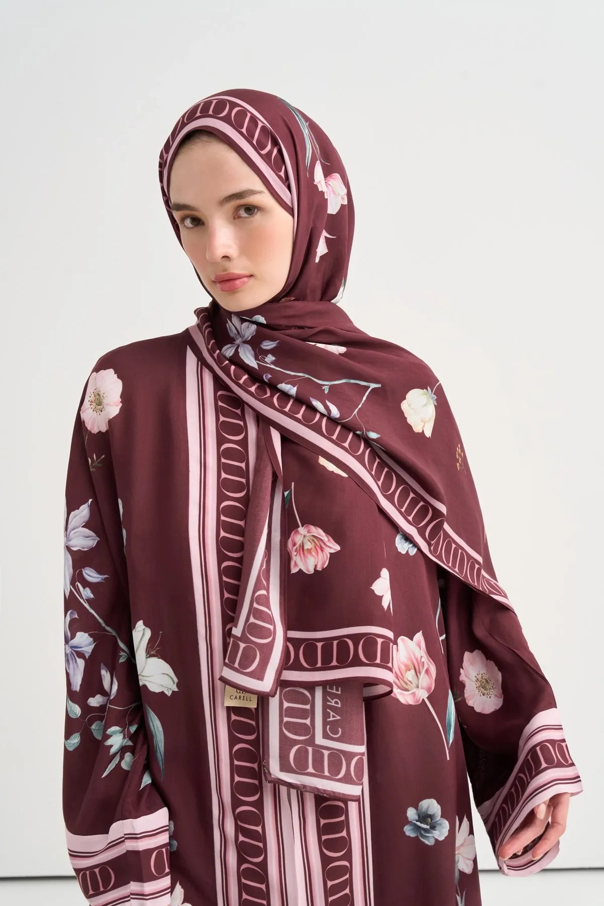 Dream Çiçekli Monogram Floş Şal Bordo