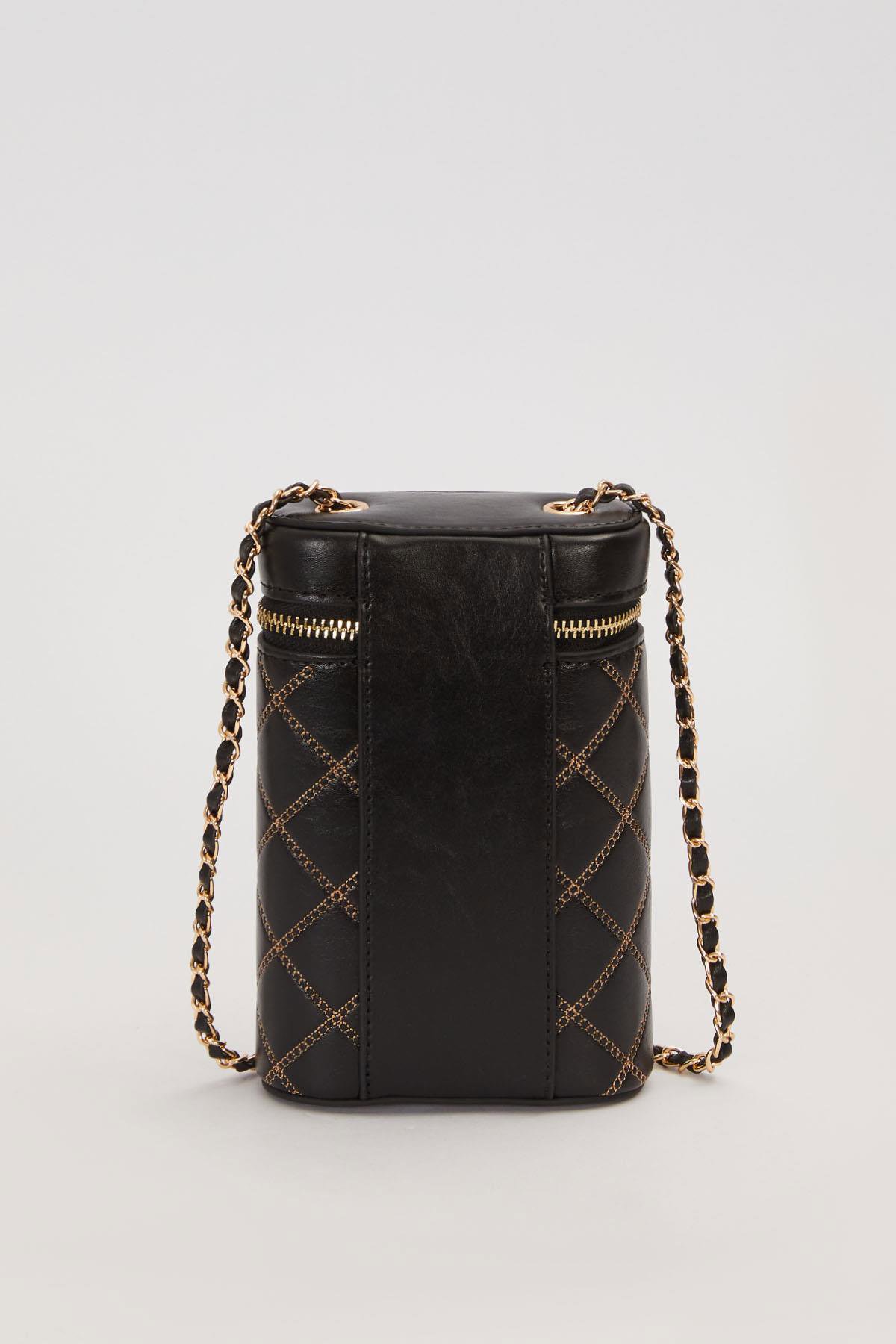 Siyah Silindir Form Kapitone Omuz Çantası