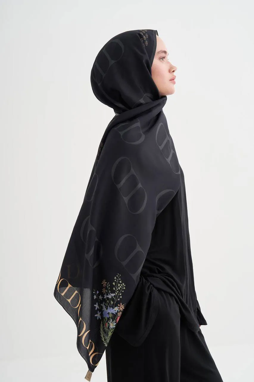 Elegance Monogram Floş Şal Siyah