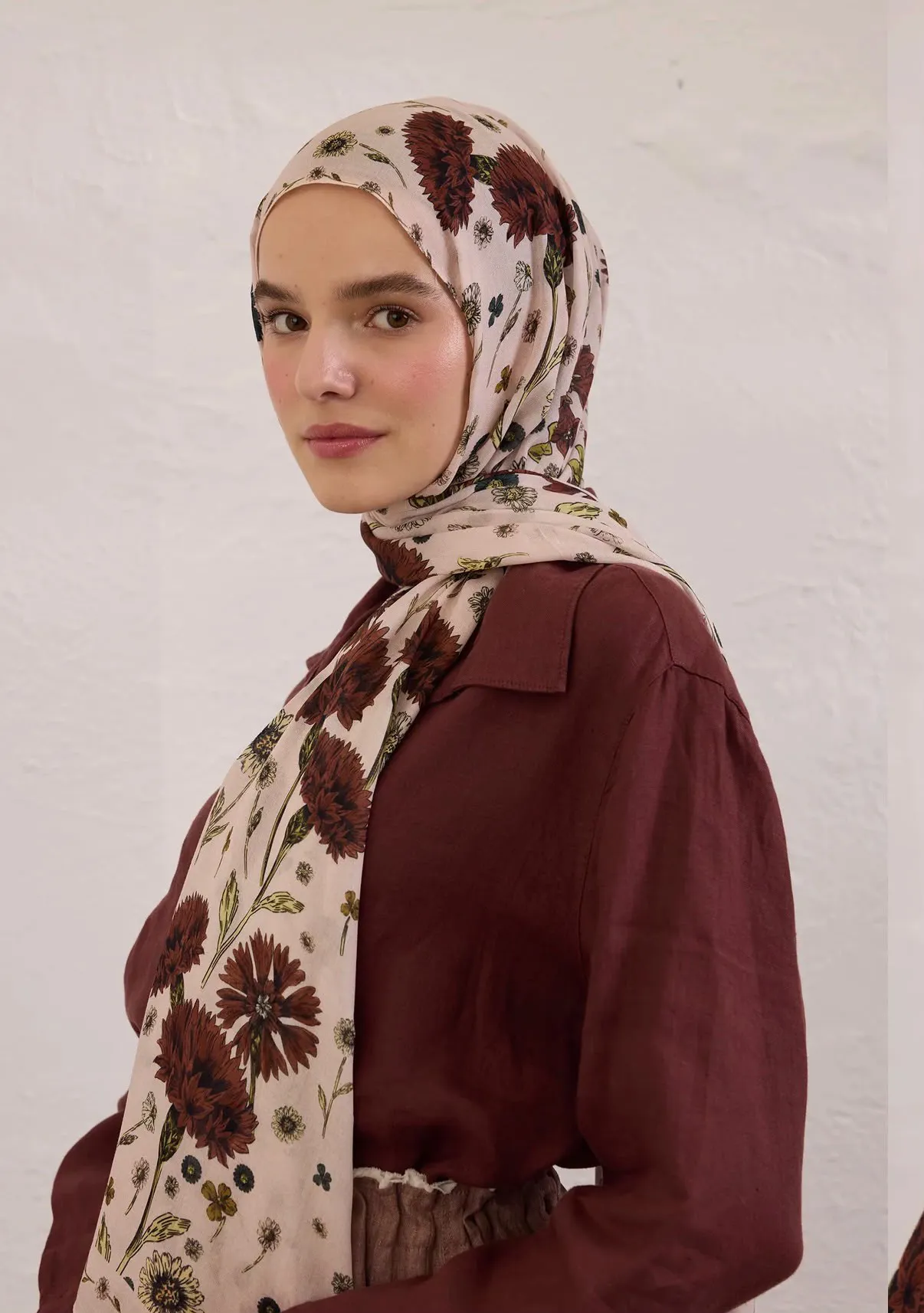 Bloomıng Dahlıa Desen Rami Şal Soft Pembe