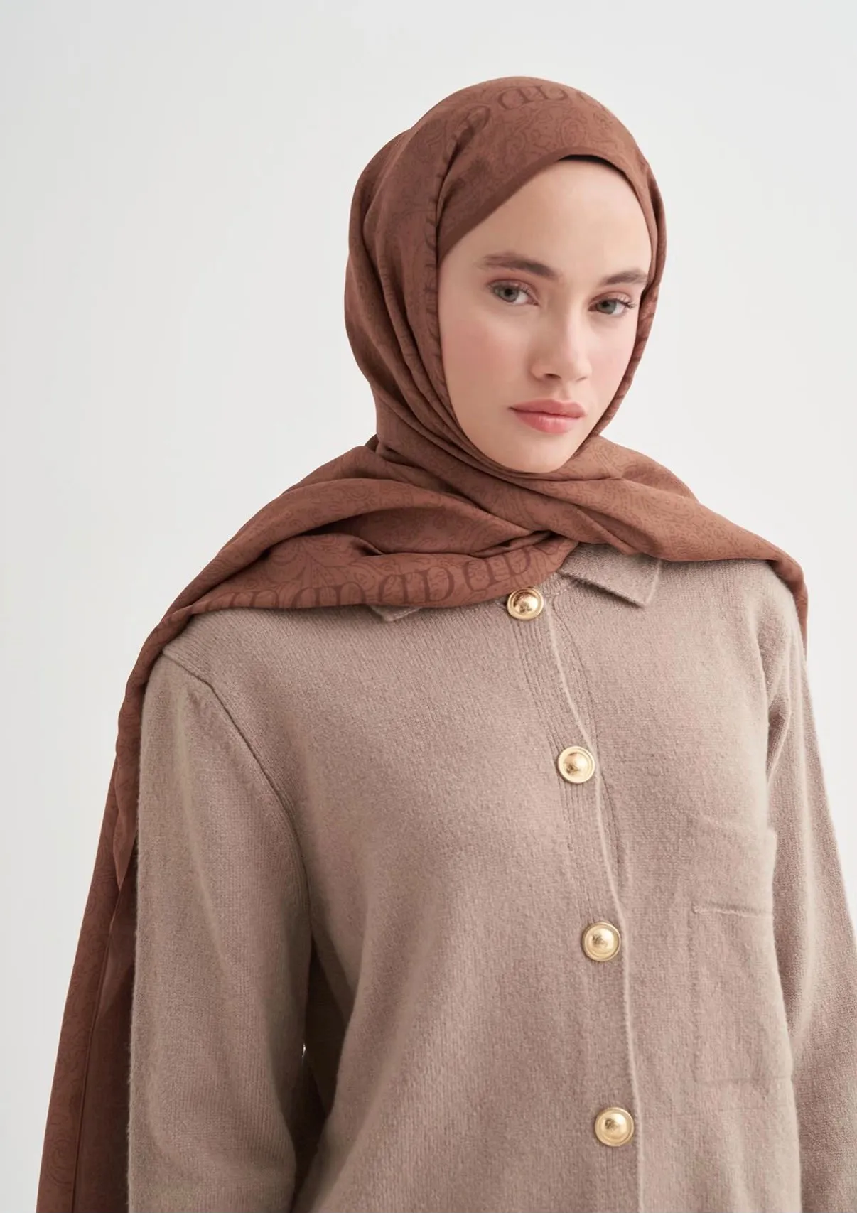 Elenora Monogram Floş Şal Taba