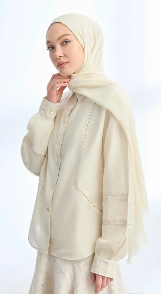 ORGANIC TOUCHE VİSKOZ ŞAL EKRU - House of Hijab