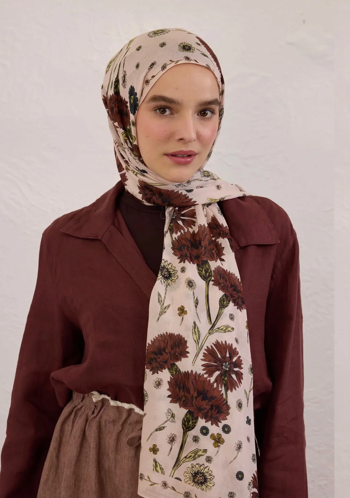 Bloomıng Dahlıa Desen Rami Şal Soft Pembe
