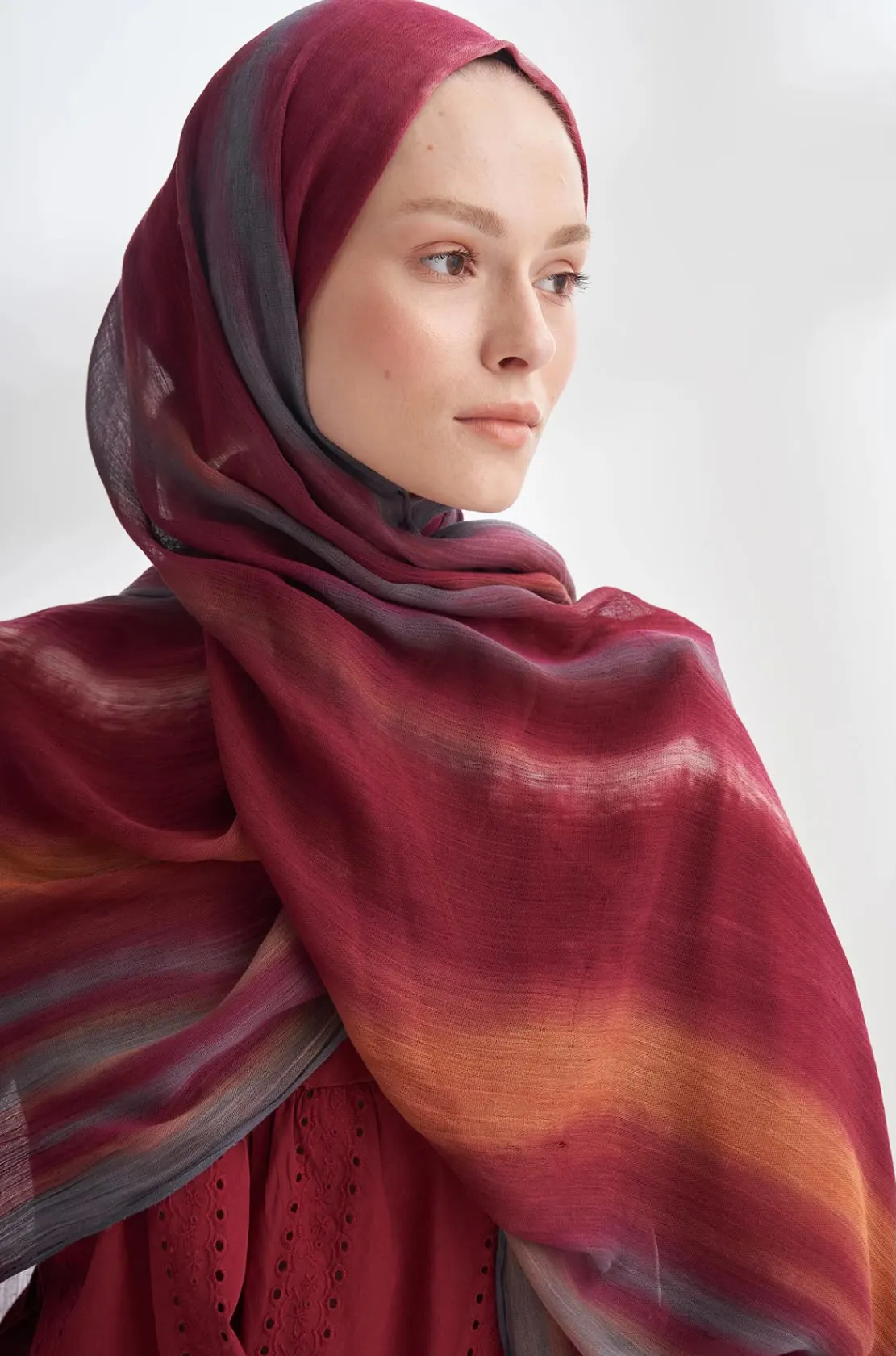 ORGANIC TOUCHE VİSKON BELEND DESEN ŞAL BURGUNDY GRİ