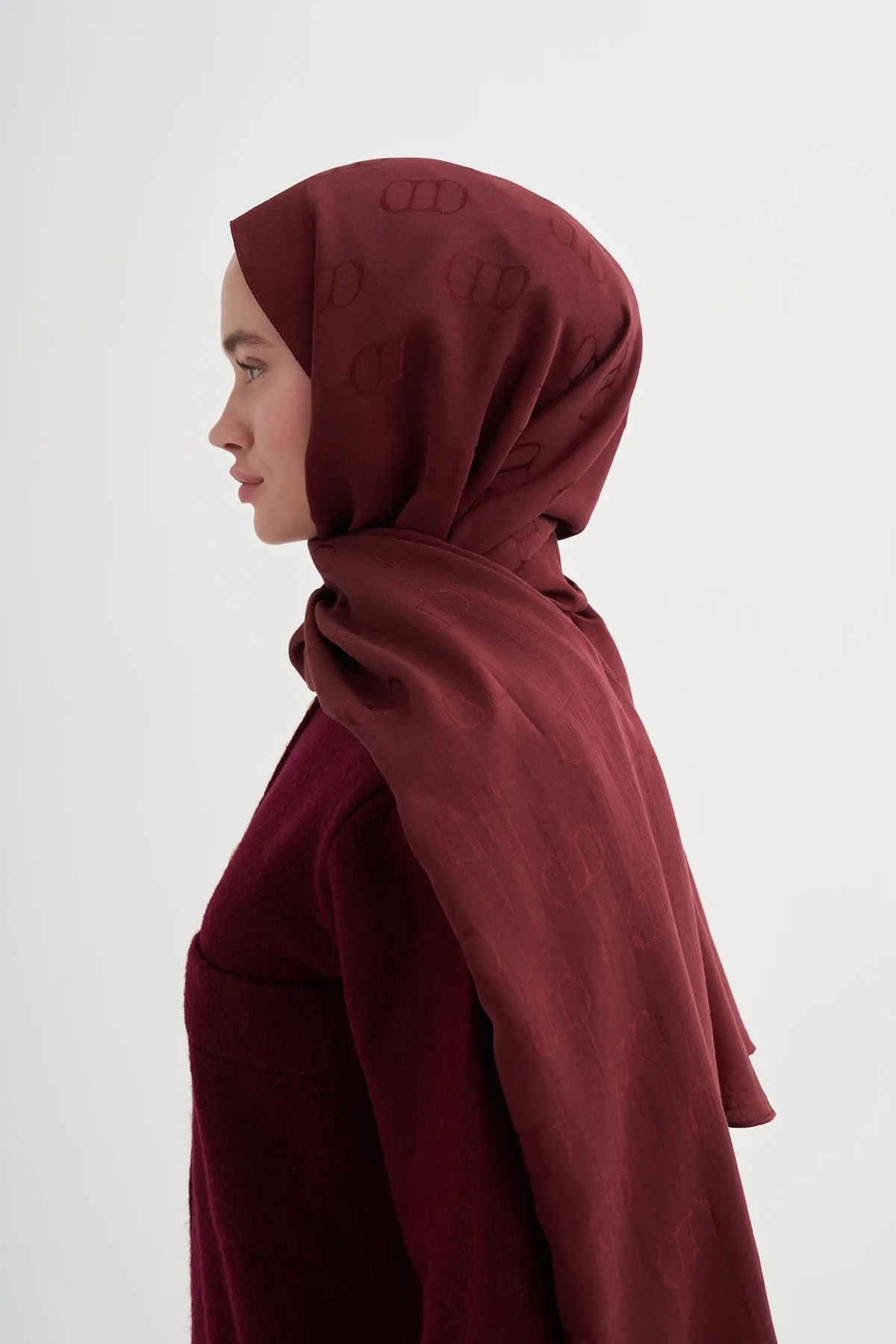 Carell Monogram Desen Liora Pamuk Şal Bordo