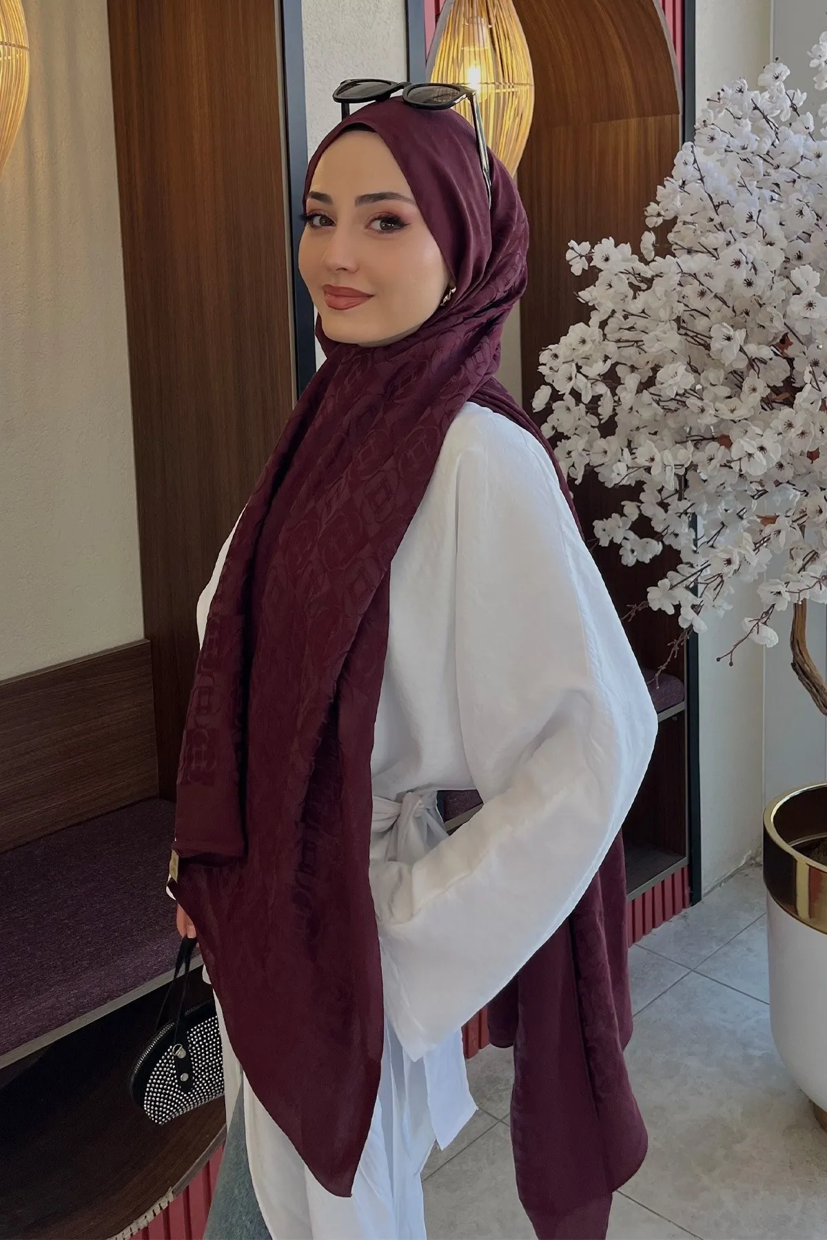 Noire DesenLiora Pamuk Şal Cherry Bordosu