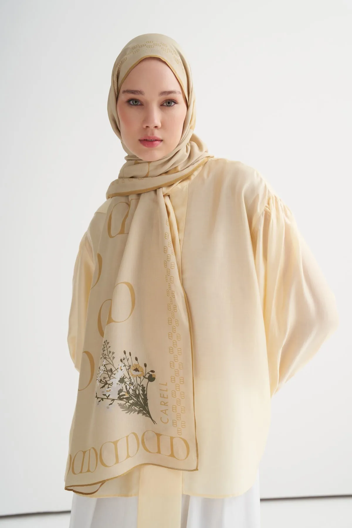Elegance Monogram Floş Şal Soft Sarı