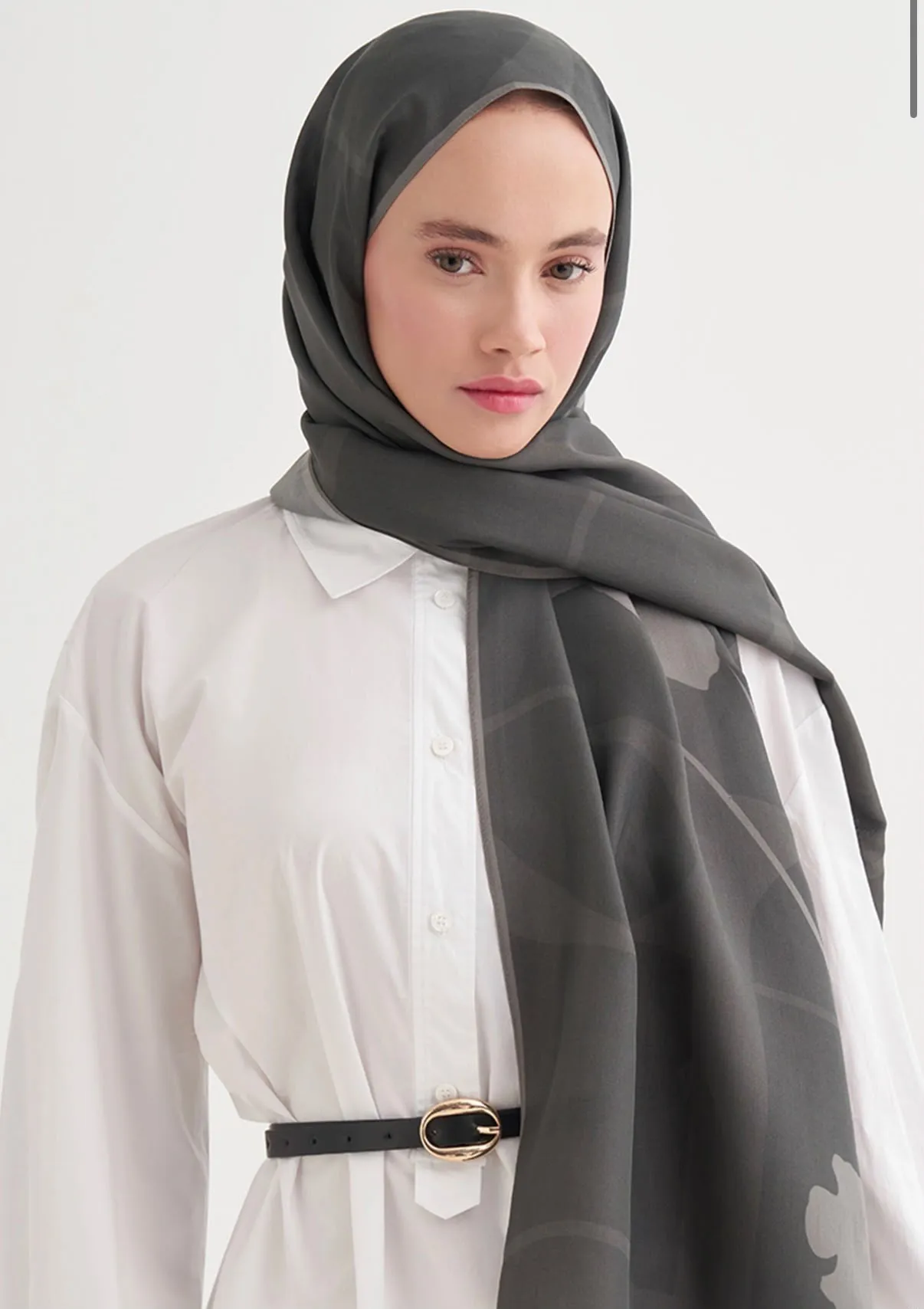 Vera Monogram Floş Şal Koyu Gri