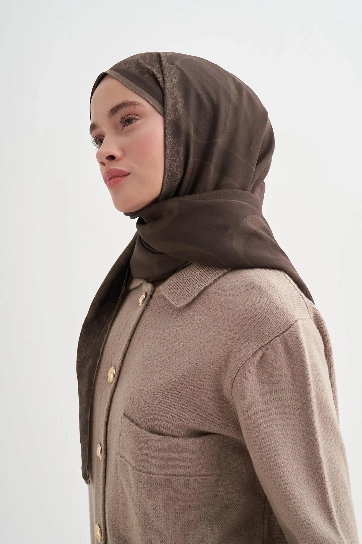 Floral Monogram Floş Şal Soft Kahve