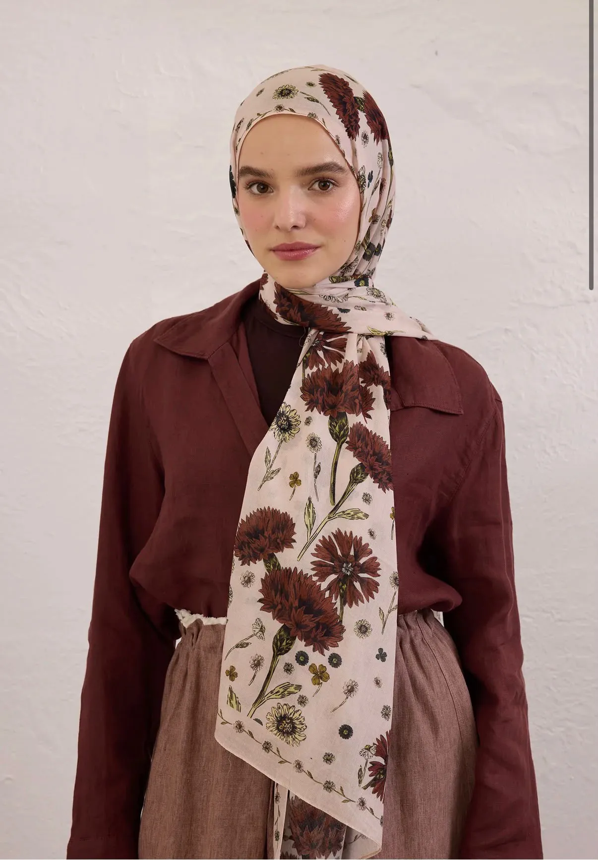Bloomıng Dahlıa Desen Rami Şal Soft Pembe