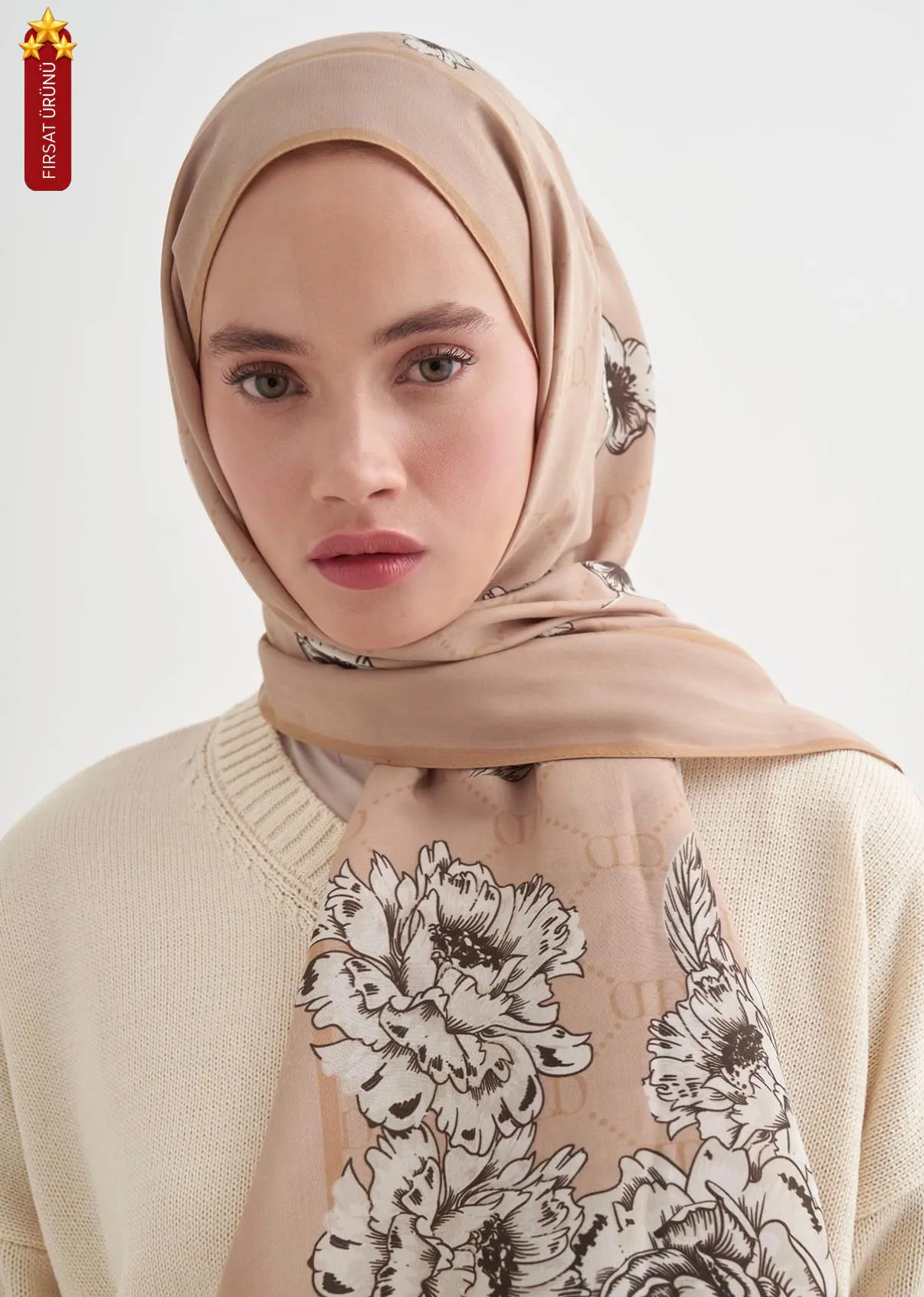 Floriva Monogram Floş Şal Fildişi