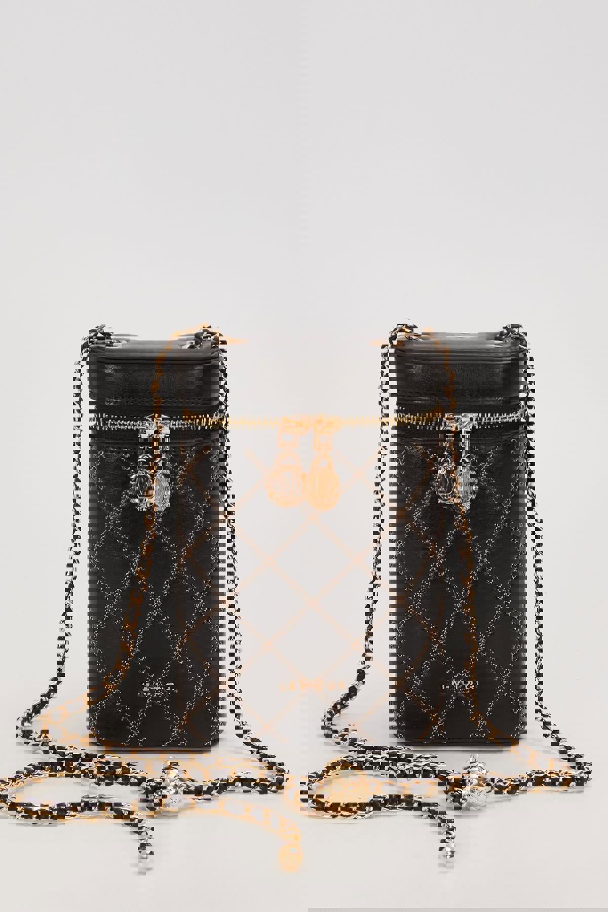 Siyah Silindir Form Kapitone Omuz Çantası