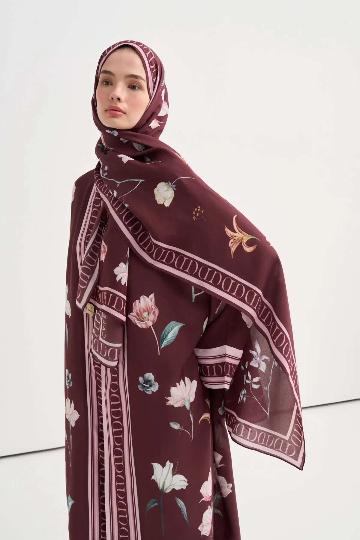 Dream Çiçekli Monogram Floş Şal Bordo