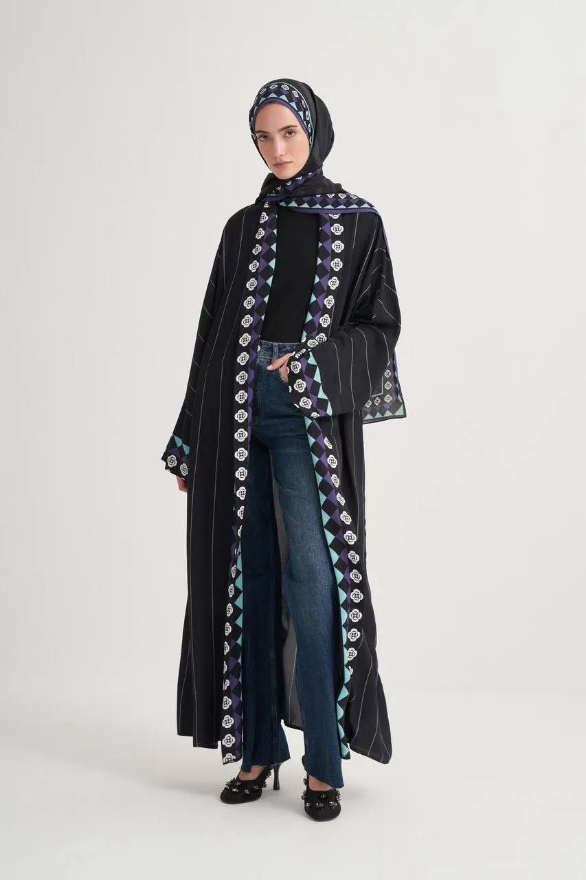 Manesa Premium Floş Abaya Siyah