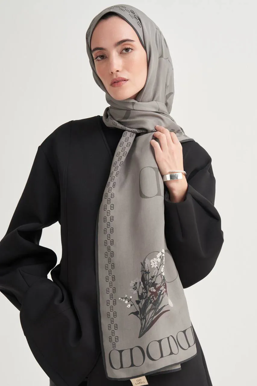 Elegance Monogram Floş Şal Gri