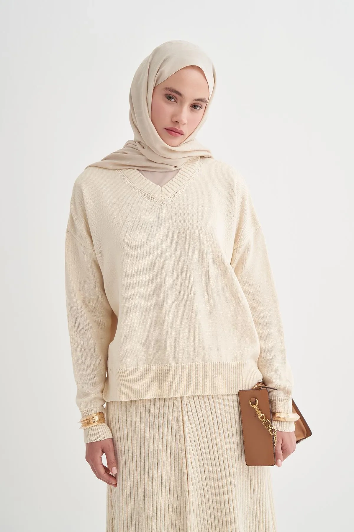 Carell Monogram Desen Liora Pamuk Şal Bej
