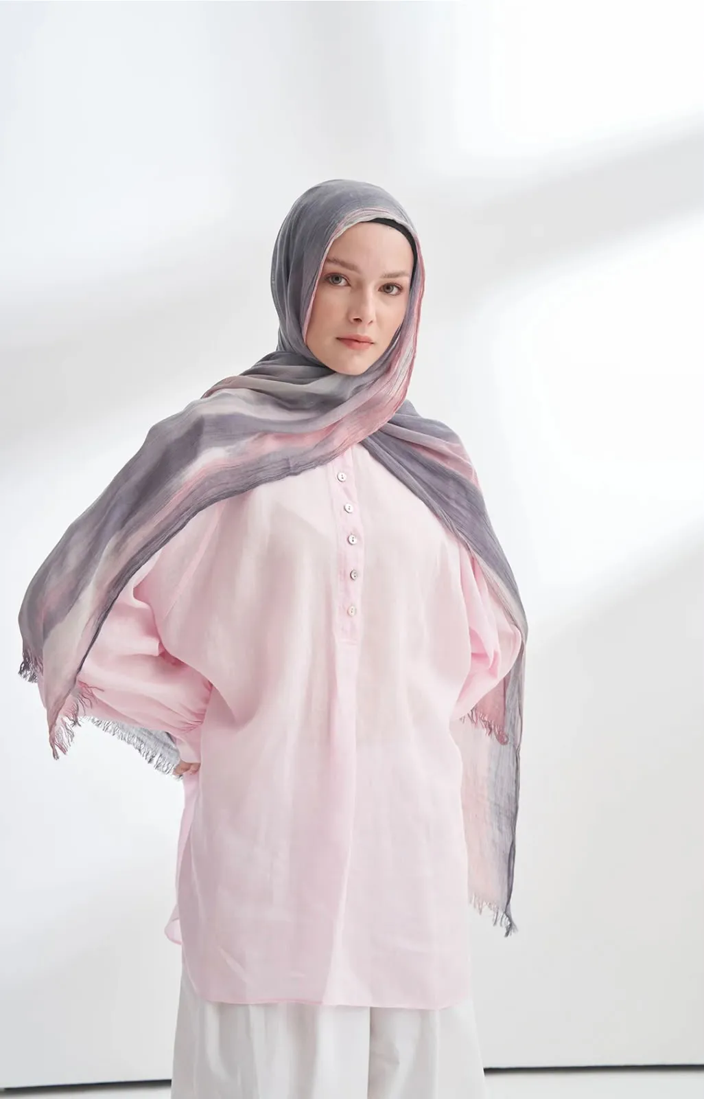 ORGANIC TOUCHE VİSKON BELEND DESEN ŞAL FÜME PEMBE