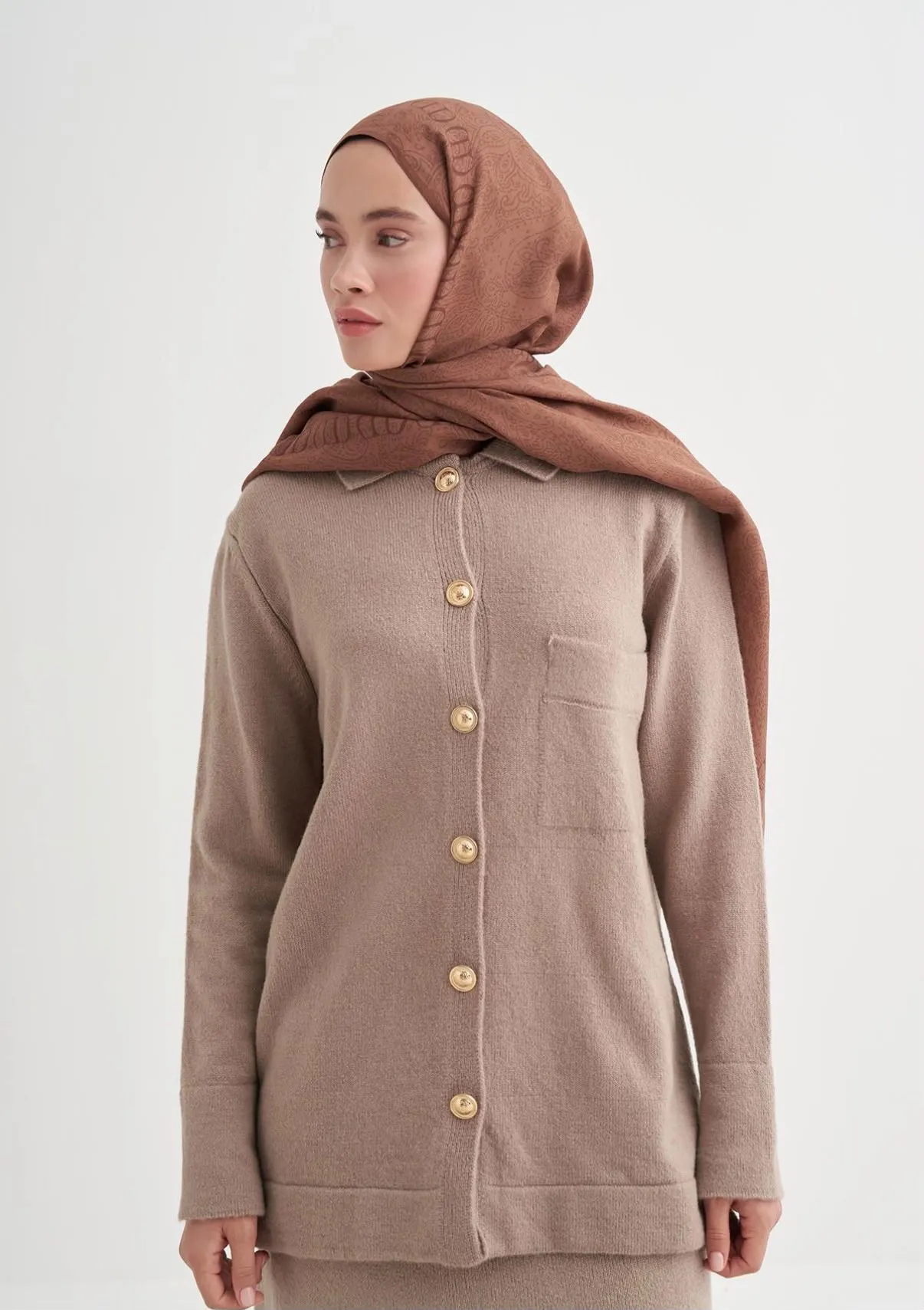 Elenora Monogram Floş Şal Taba