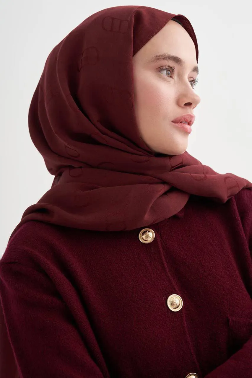 CARELL MONOGRAM DESEN LİORA PAMUK ŞAL BORDO