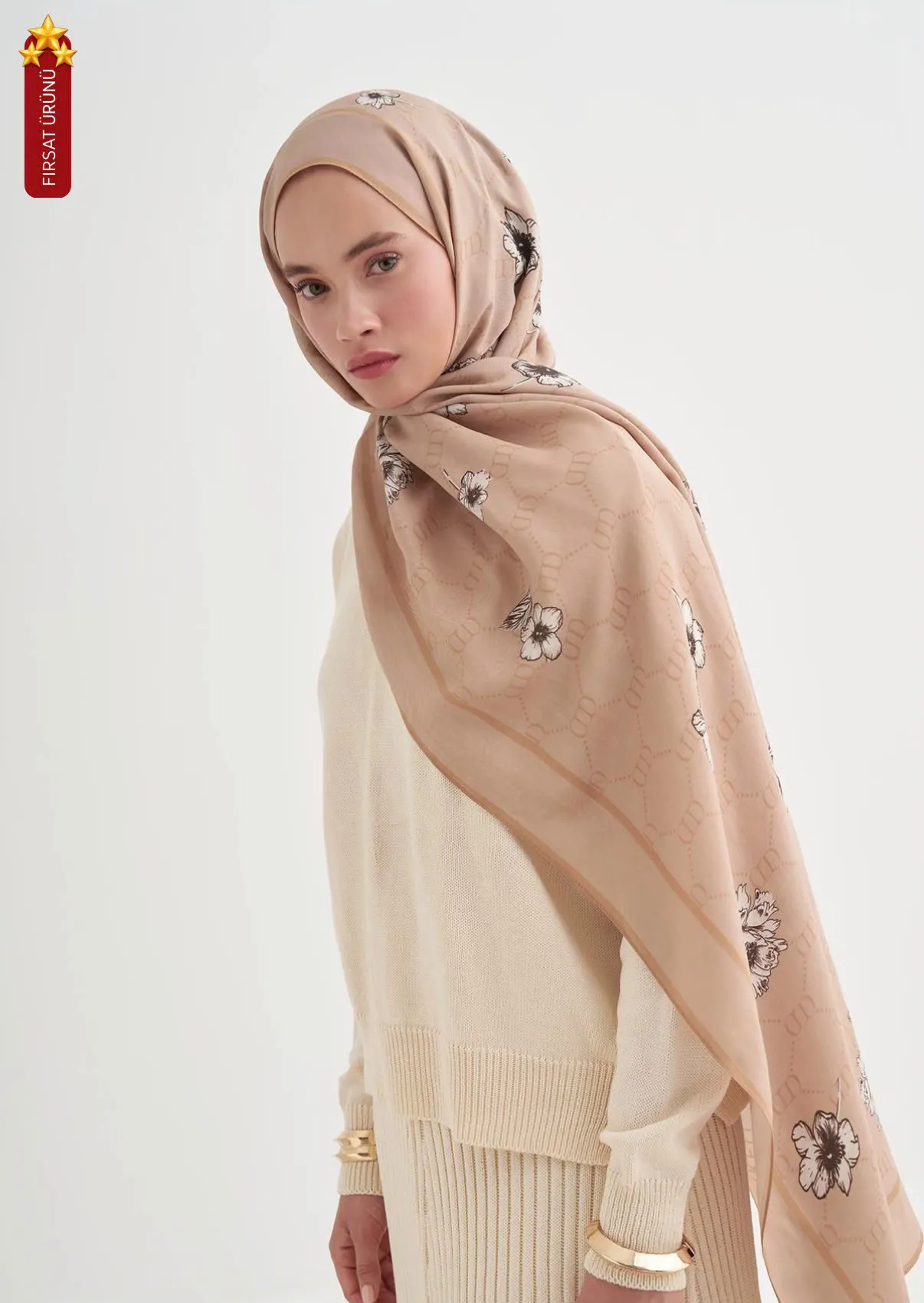 Floriva Monogram Floş Şal Fildişi